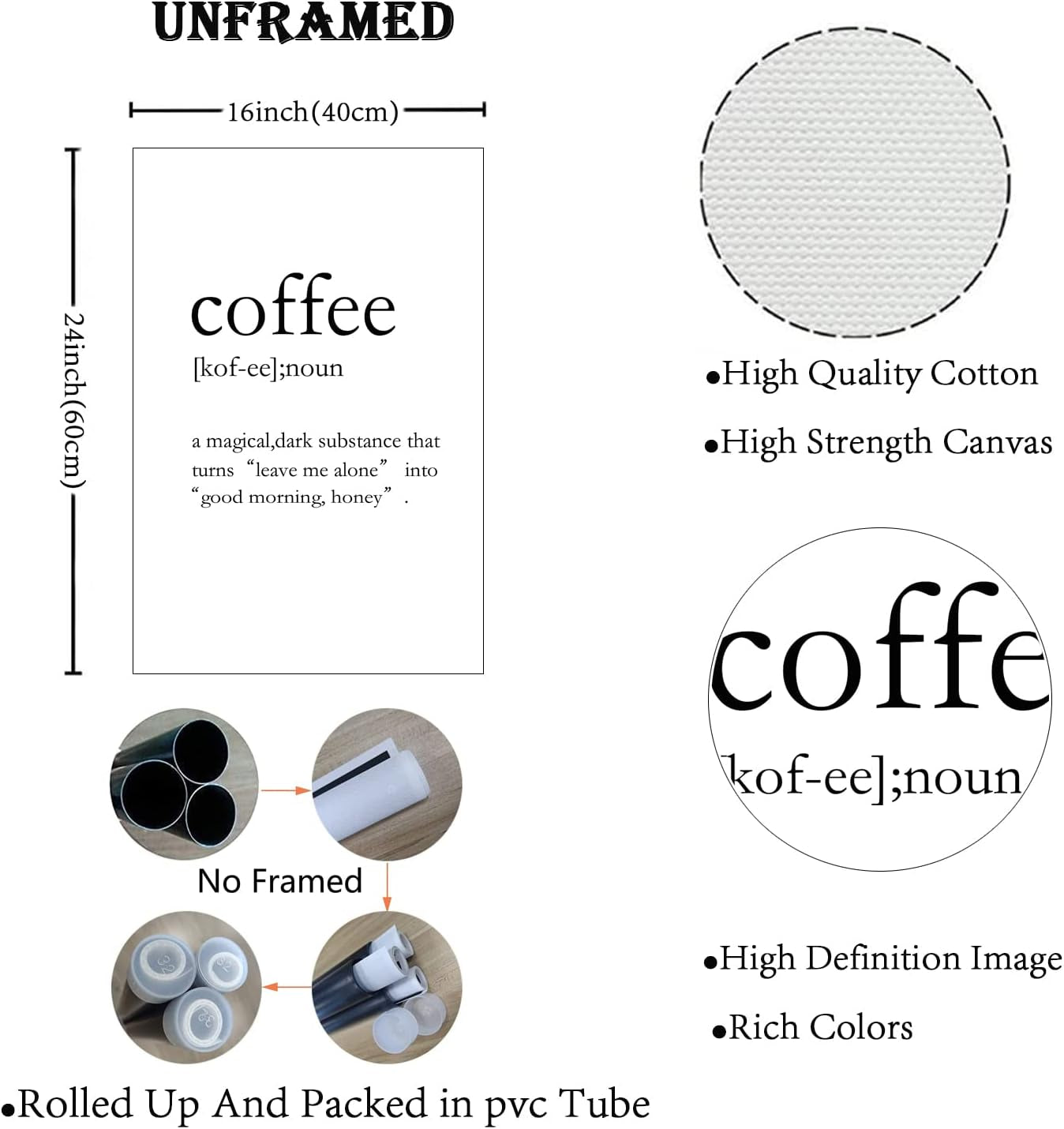Canpllesy Coffee Wall Art Decor for Kitchen or Dinning Room Coffee Definition Coffee Poster Coffee Bar Funny Wall Posters Coffee Quotes Wall Art Coffee Wall Print UNFRAMED, 16X24H(40X60Cm UNFRAMED)