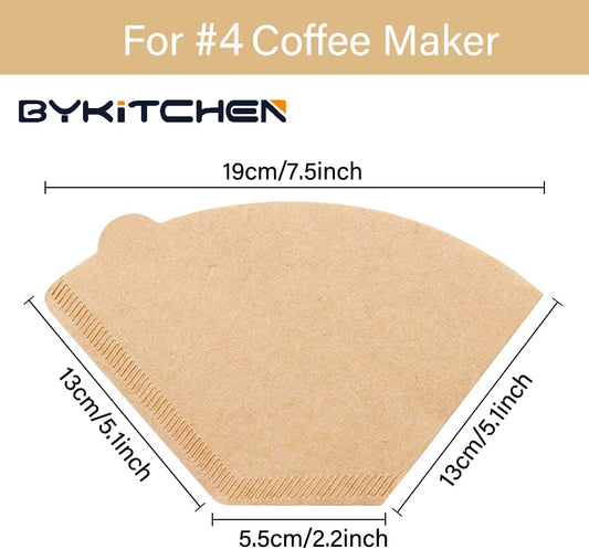 BYKITCHEN Size 4 Coffee Filters, 8-12 Cup, Set of 200, Coffee Filters 4 Cone Paper, Natural Unbleached Paper Filters for Pour over Coffee Dripper and Coffee Maker